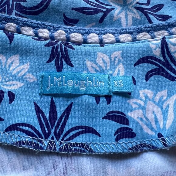 J. McLaughlin Size XS Blue Rue Pineapple Print Sleeveless Split Neck Shift Dress - Picture 2 of 13